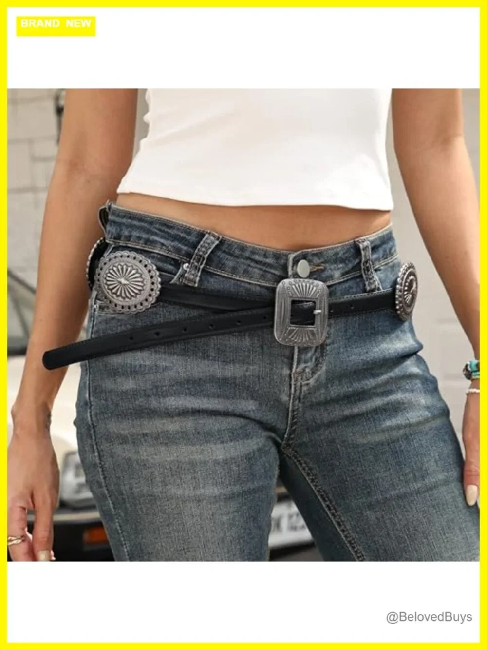 Western Concho Belt for Women Faux Leather Cowgirl Belt for Dresses Jeans